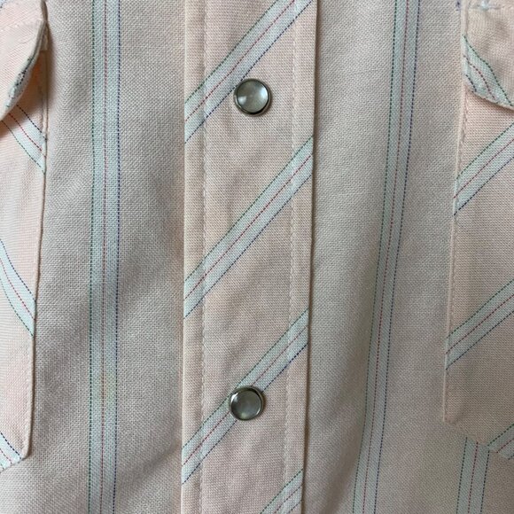 Rustler Mens Western Shirt X-Long Tails Size 16 32/33 pink Striped Snap - Picture 3 of 10